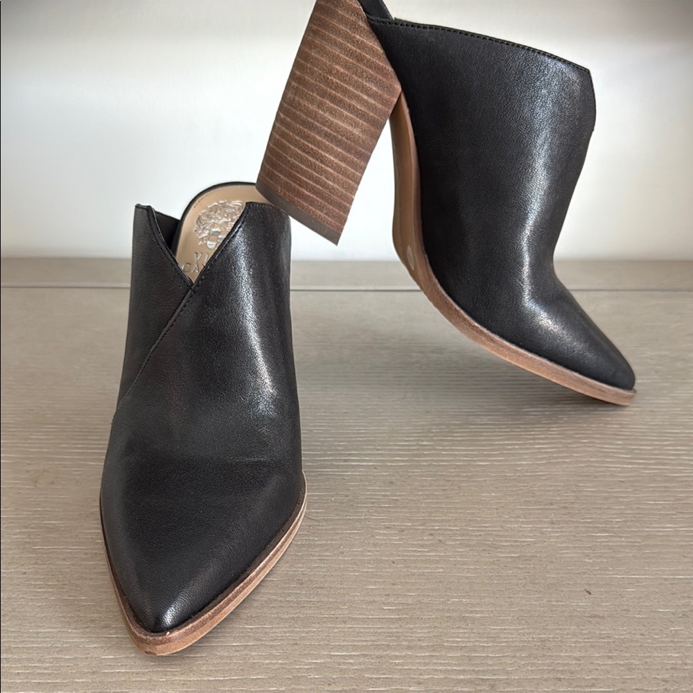 Vince Camuto Black and Brown Mules with Pointed Toe